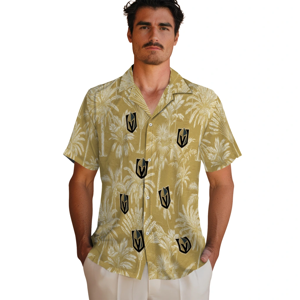 Vegas Golden Knights Hawaiian Shirt - Vintage Palm Tree vegas golden knights palm shadows tan hawaiian shirts fashion forward