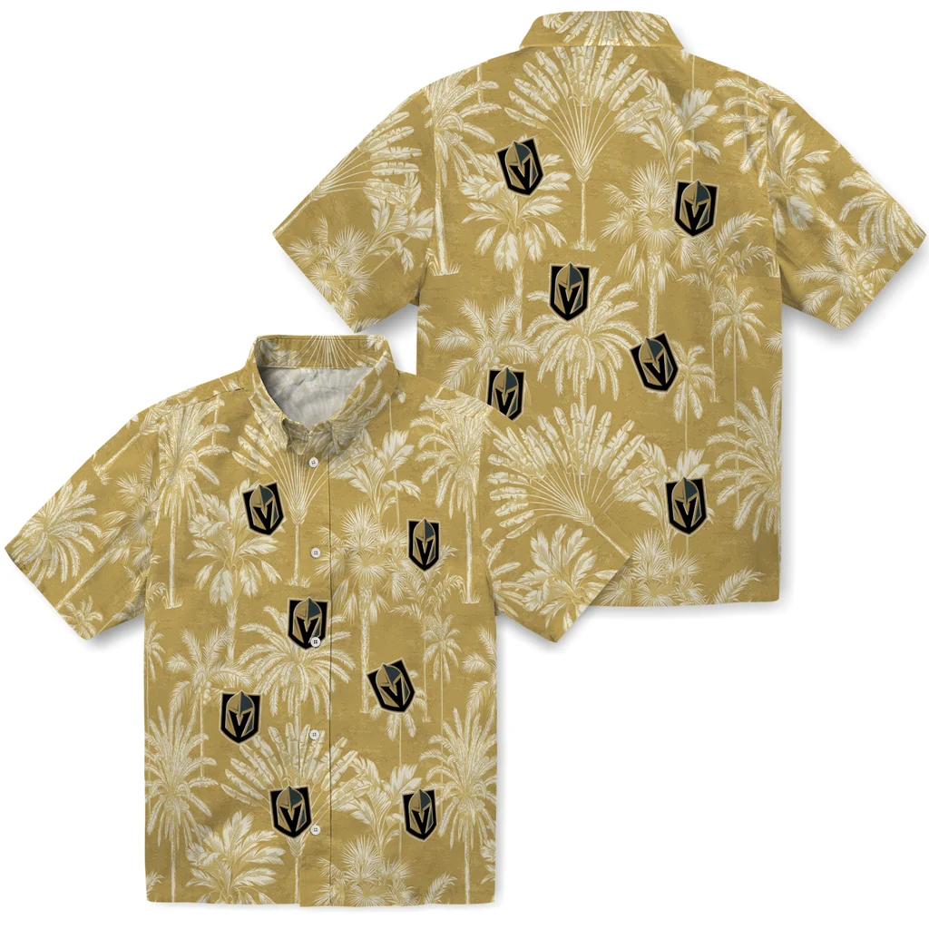 Vegas Golden Knights Hawaiian Shirt - Vintage Palm Tree vegas golden knights palm shadows tan hawaiian shirts high quality