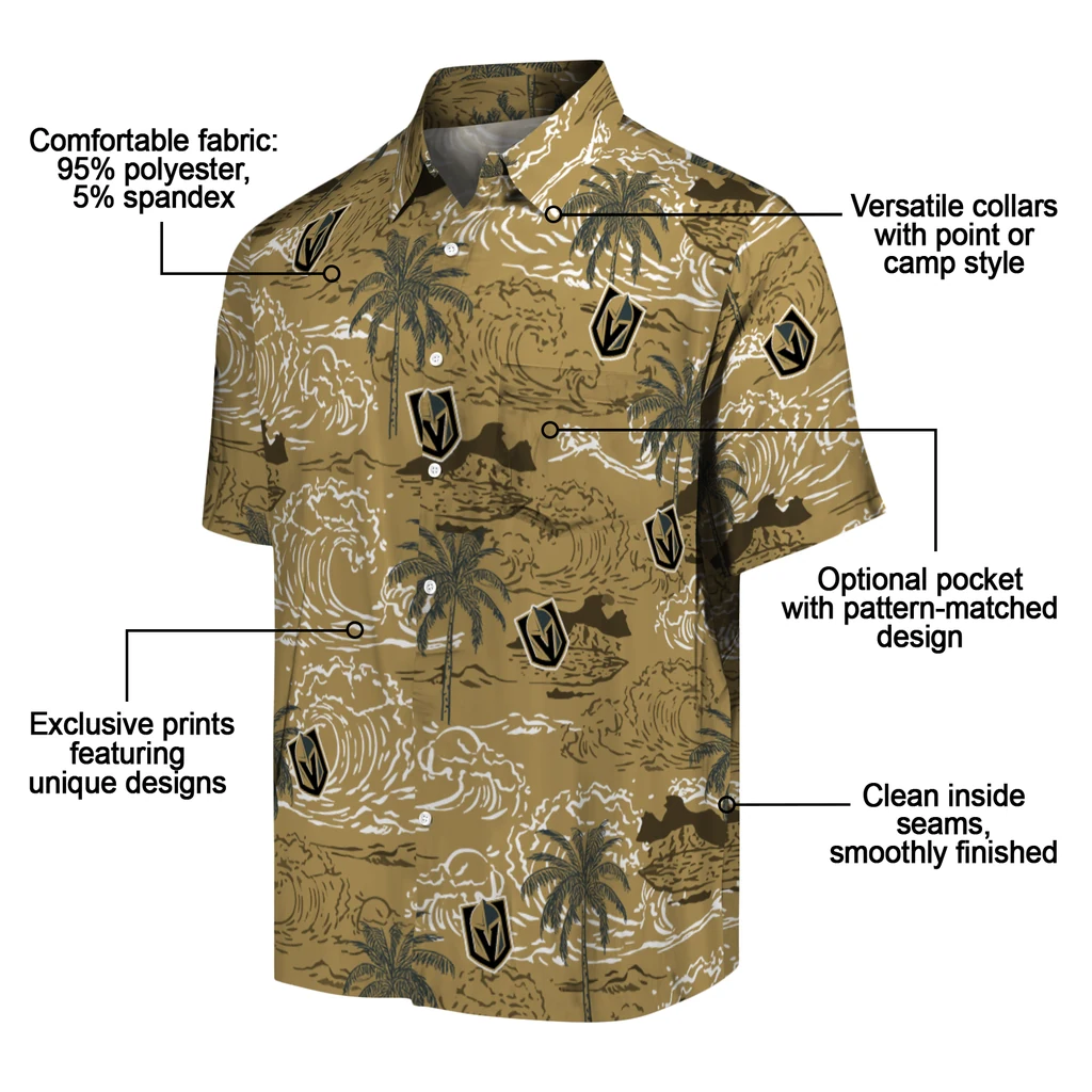 Vegas Golden Knights Hawaiian Shirt - Wave Palm vegas golden knights wave palm tan hawaiian shirts new arrival