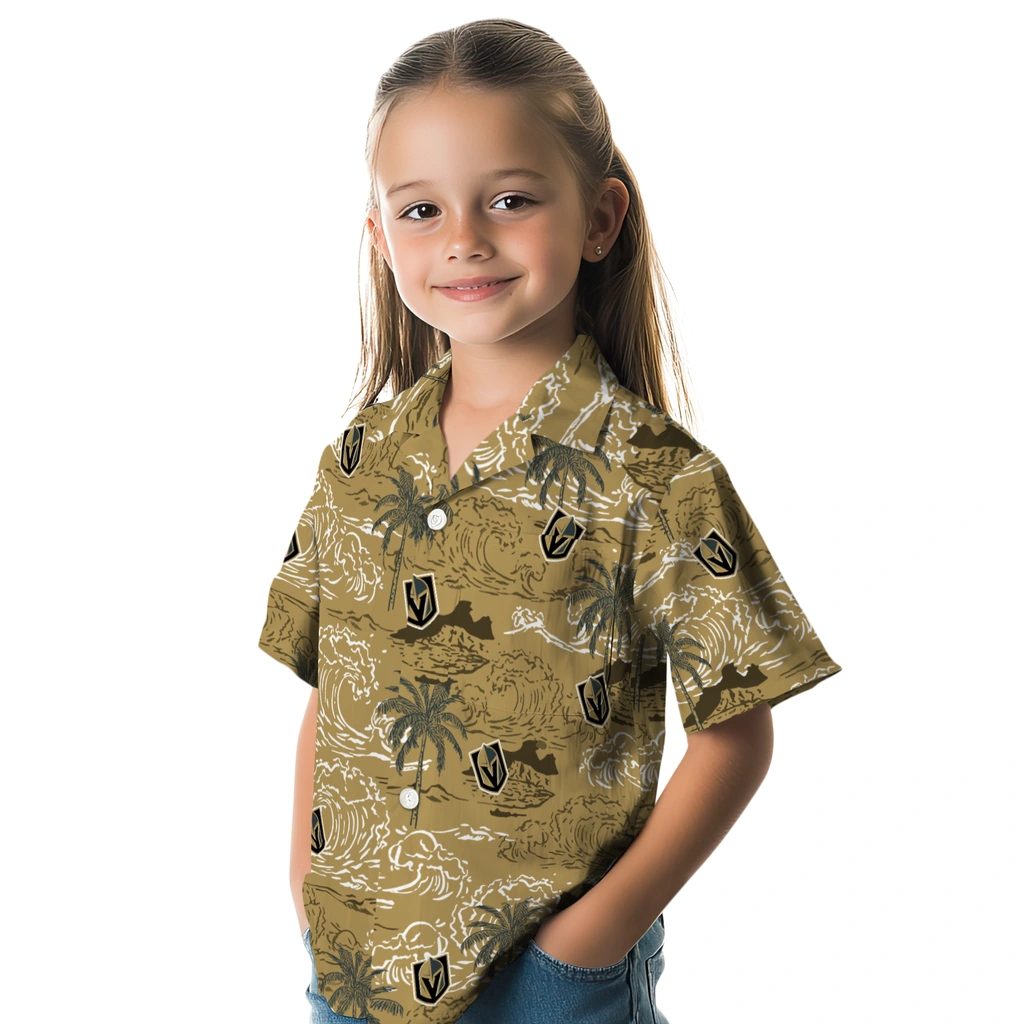 Vegas Golden Knights Hawaiian Shirt - Wave Palm vegas golden knights wave palm tan hawaiian shirts premium grade