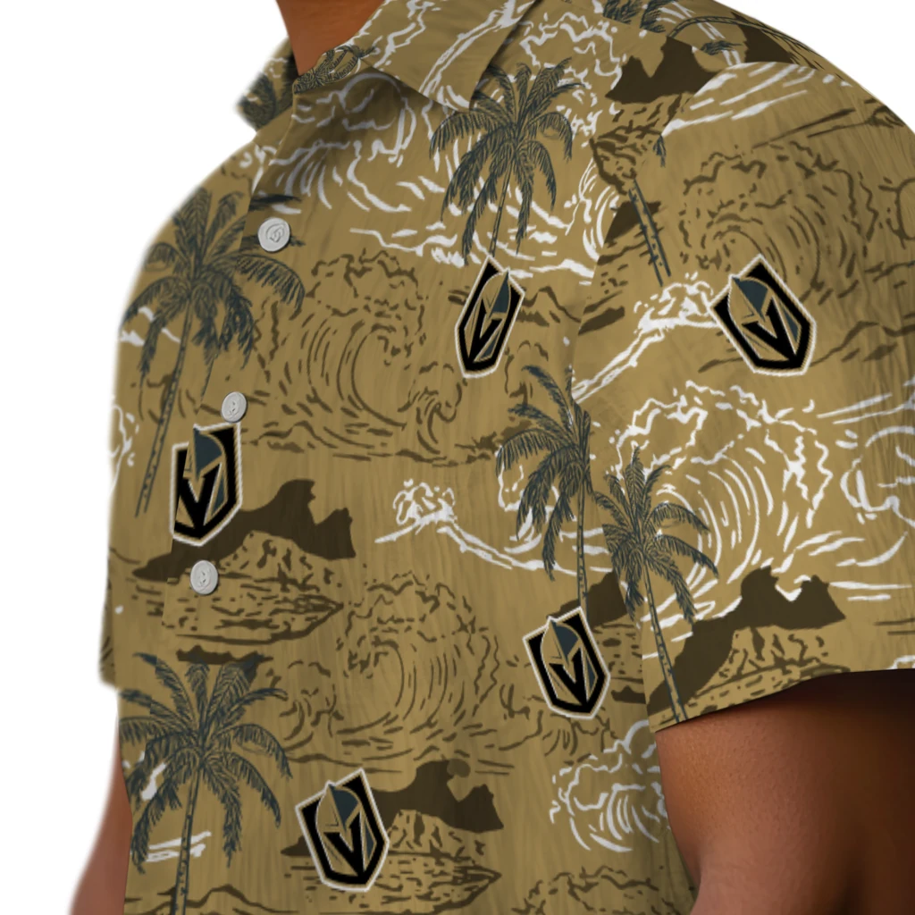 Vegas Golden Knights Hawaiian Shirt - Wave Palm vegas golden knights wave palm tan hawaiian shirts trendy