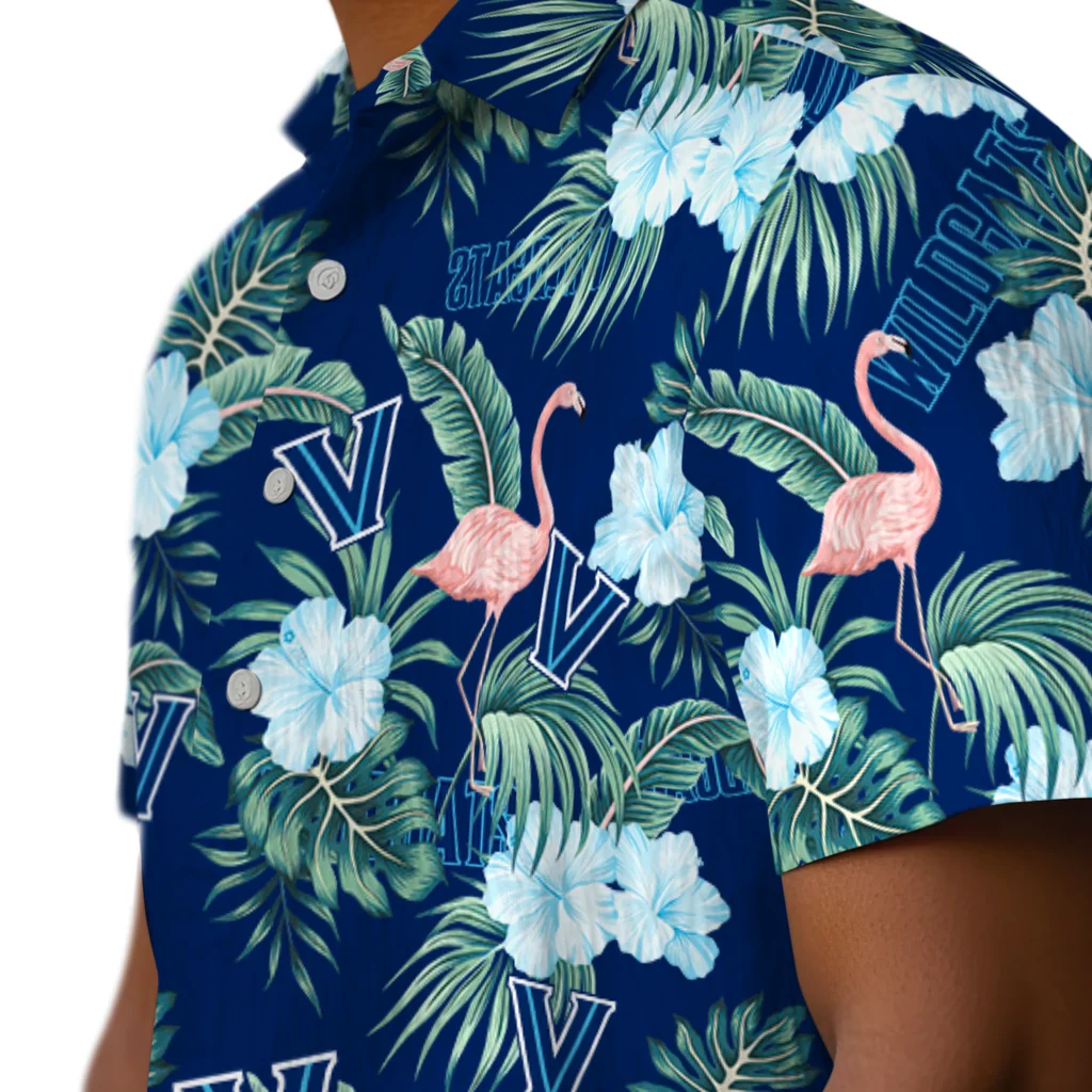 Villanova Wildcats Hawaiian Shirt - Flamingo and Hibiscus villanova wildcats flamingo palms navy hawaiian shirts trendy
