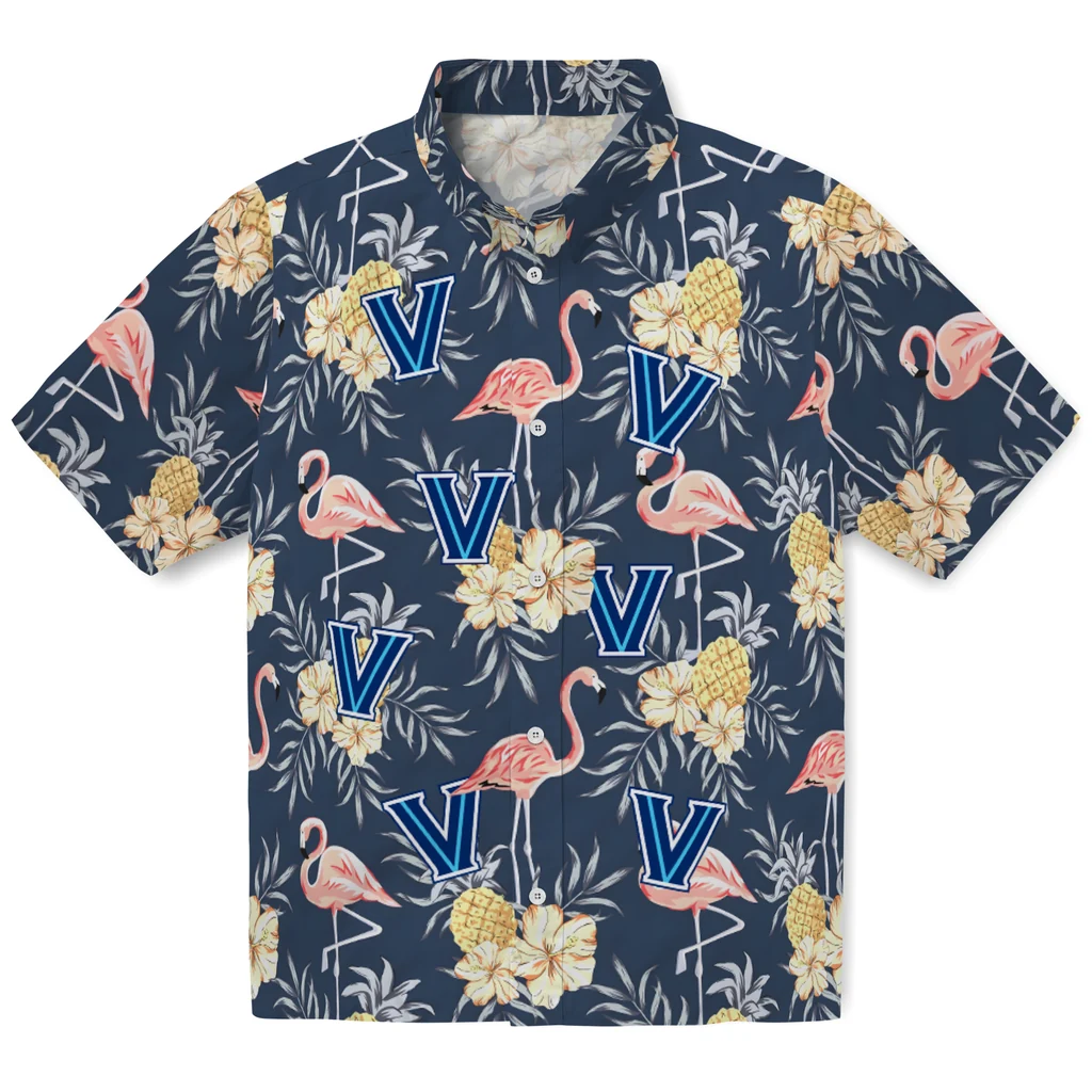 Villanova Wildcats Hawaiian Shirt - Flamingo Hibiscus villanova wildcats flamingo hibiscus navy hawaiian shirts best selling