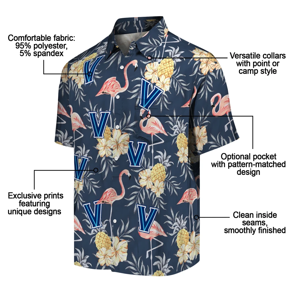 Villanova Wildcats Hawaiian Shirt - Flamingo Hibiscus villanova wildcats flamingo hibiscus navy hawaiian shirts new arrival