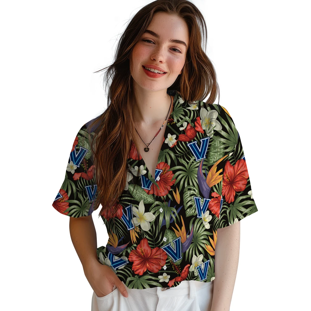 Villanova Wildcats Hawaiian Shirt - Hawaii Floral Hibiscus villanova wildcats hibiscus bird hawaiian shirts latest model