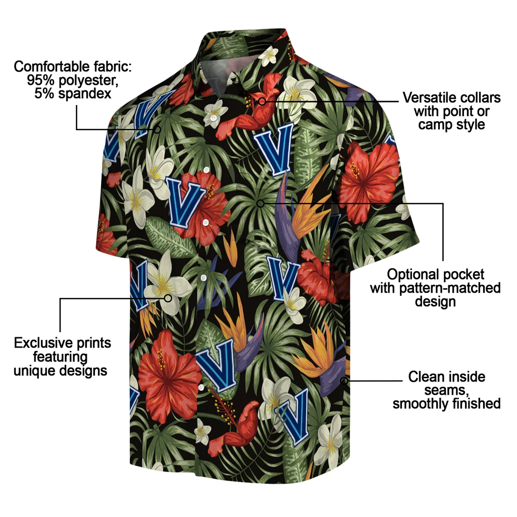 Villanova Wildcats Hawaiian Shirt - Hawaii Floral Hibiscus villanova wildcats hibiscus bird hawaiian shirts new arrival