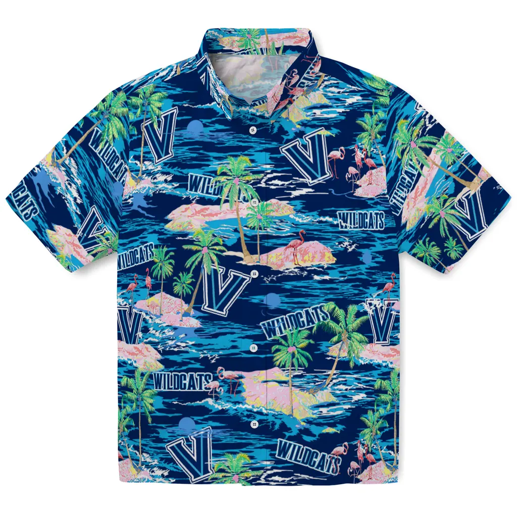 Villanova Wildcats Hawaiian Shirt - Hawaii Island villanova wildcats flamingo retreat navy hawaiian shirts best selling