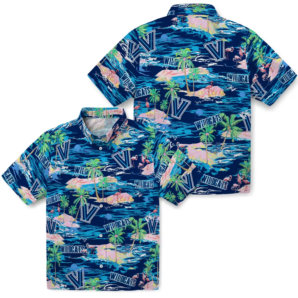 Villanova Wildcats Hawaiian Shirt - Hawaii Island villanova wildcats flamingo retreat navy hawaiian shirts high quality