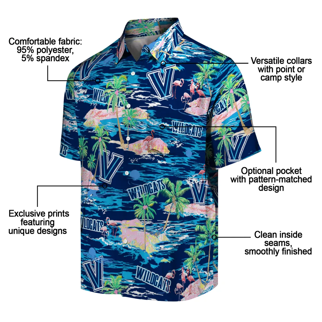 Villanova Wildcats Hawaiian Shirt - Hawaii Island villanova wildcats flamingo retreat navy hawaiian shirts new arrival