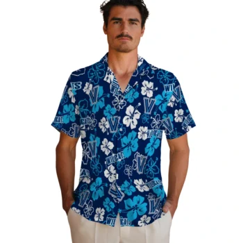 villanova wildcats hibiscus bloom navy hawaiian shirts fashion forward