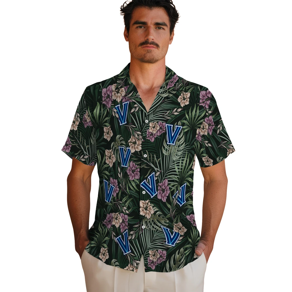 Villanova Wildcats Hawaiian Shirt - Hibiscus Leaves Pattern villanova wildcats hibiscus leaves pattern green hawaiian shirts fashion forward