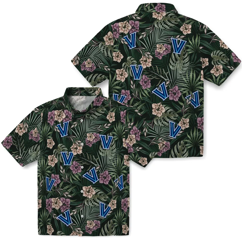 Villanova Wildcats Hawaiian Shirt - Hibiscus Leaves Pattern villanova wildcats hibiscus leaves pattern green hawaiian shirts high quality