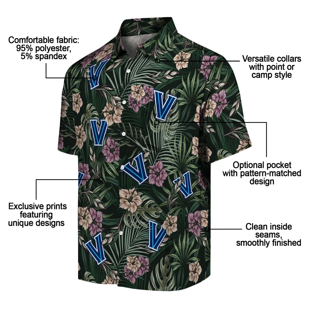 Villanova Wildcats Hawaiian Shirt - Hibiscus Leaves Pattern villanova wildcats hibiscus leaves pattern green hawaiian shirts new arrival