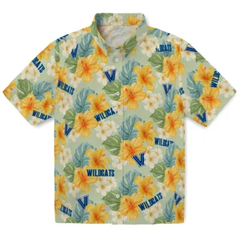 villanova wildcats hibiscus mood pale lime yellow hawaiian shirts best selling