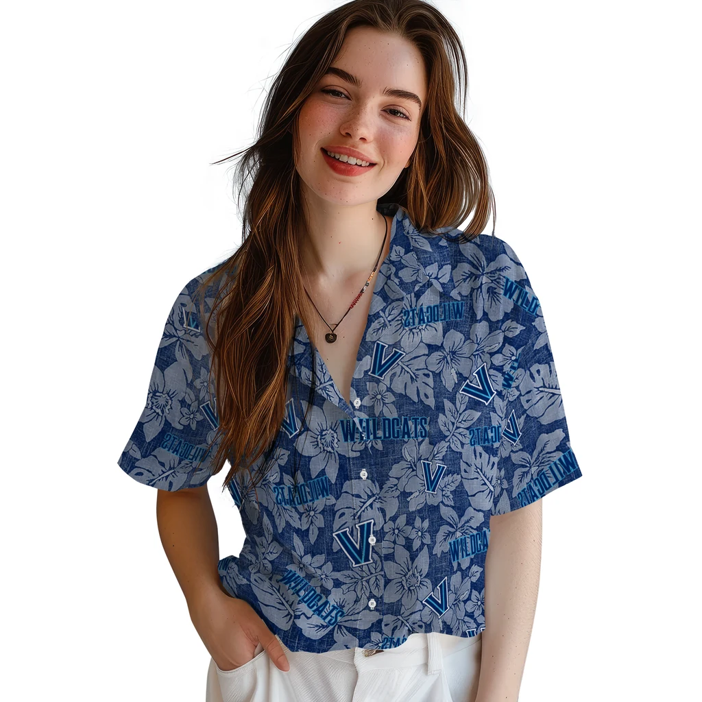 Villanova Wildcats Hawaiian Shirt - Hibiscus Oasis villanova wildcats hibiscus oasis navy hawaiian shirts latest model