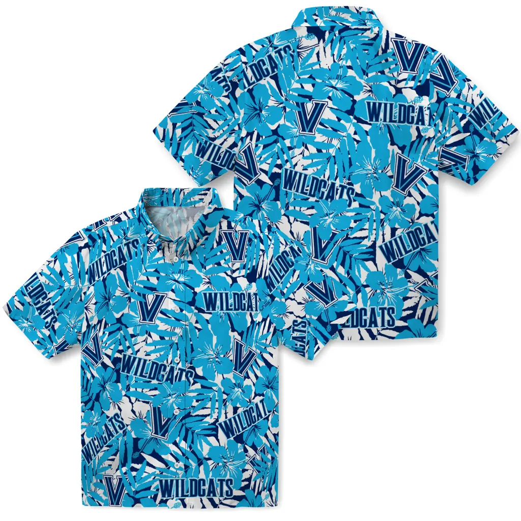 Villanova Wildcats Hawaiian Shirt - Hibiscus Overlay villanova wildcats hibiscus overlay hawaiian shirts high quality