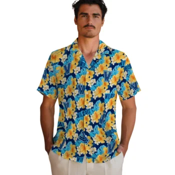 villanova wildcats hibiscus tropics navy yellow hawaiian shirts fashion forward