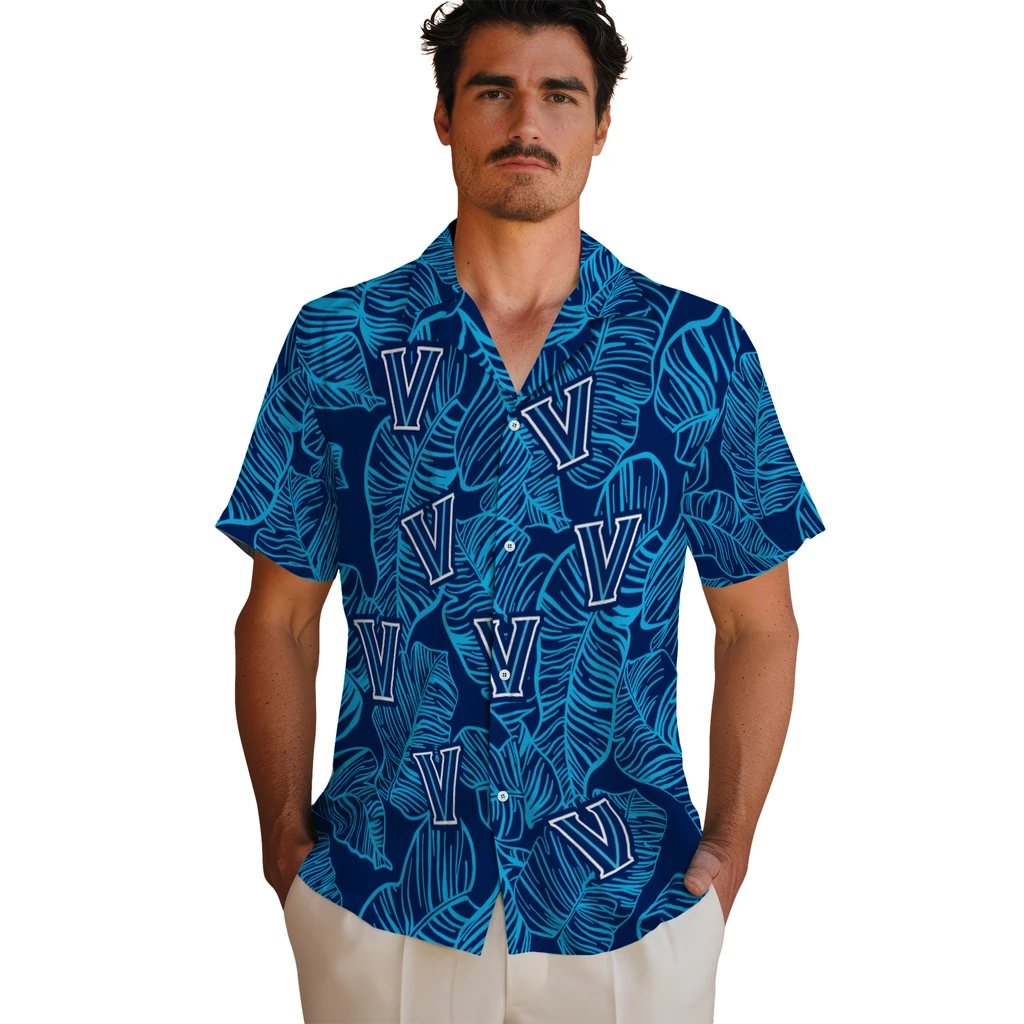 Villanova Wildcats Hawaiian Shirt - Leaf Outline villanova wildcats leaf outline navy hawaiian shirts fashion forward