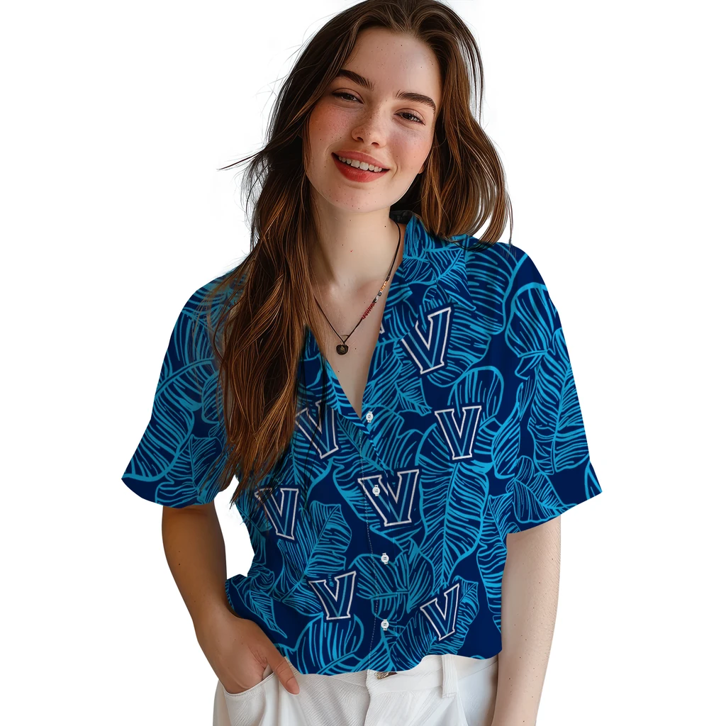Villanova Wildcats Hawaiian Shirt - Leaf Outline villanova wildcats leaf outline navy hawaiian shirts latest model