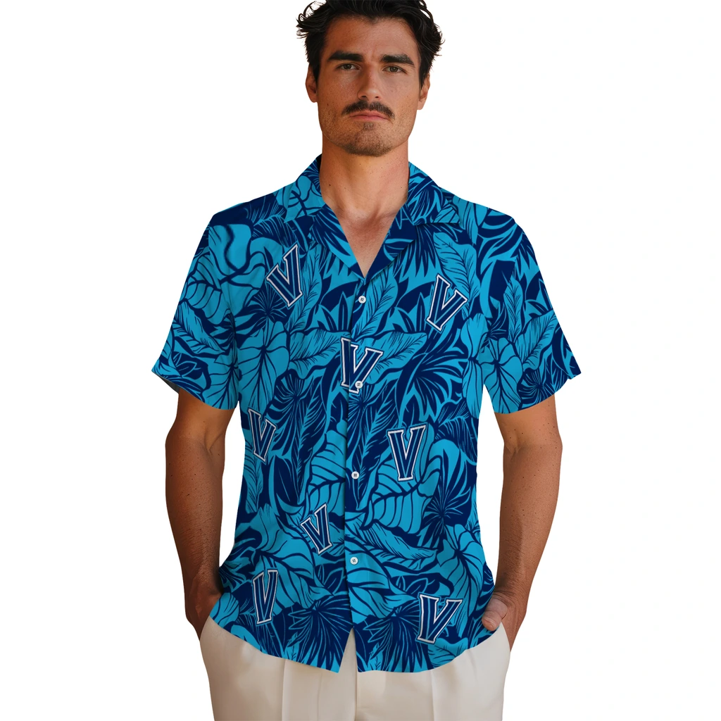 Villanova Wildcats Hawaiian Shirt - Monstera Layer villanova wildcats monstera layer navy hawaiian shirts fashion forward