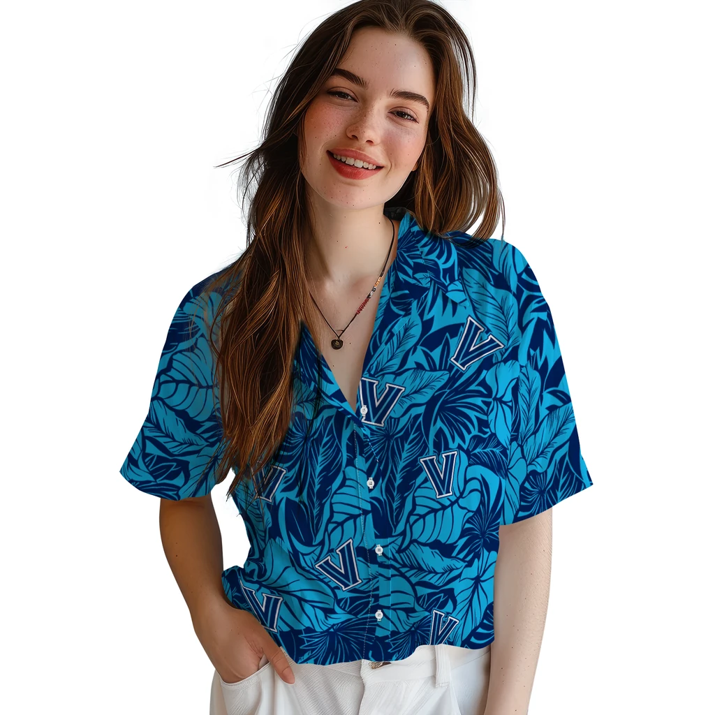 Villanova Wildcats Hawaiian Shirt - Monstera Layer villanova wildcats monstera layer navy hawaiian shirts latest model