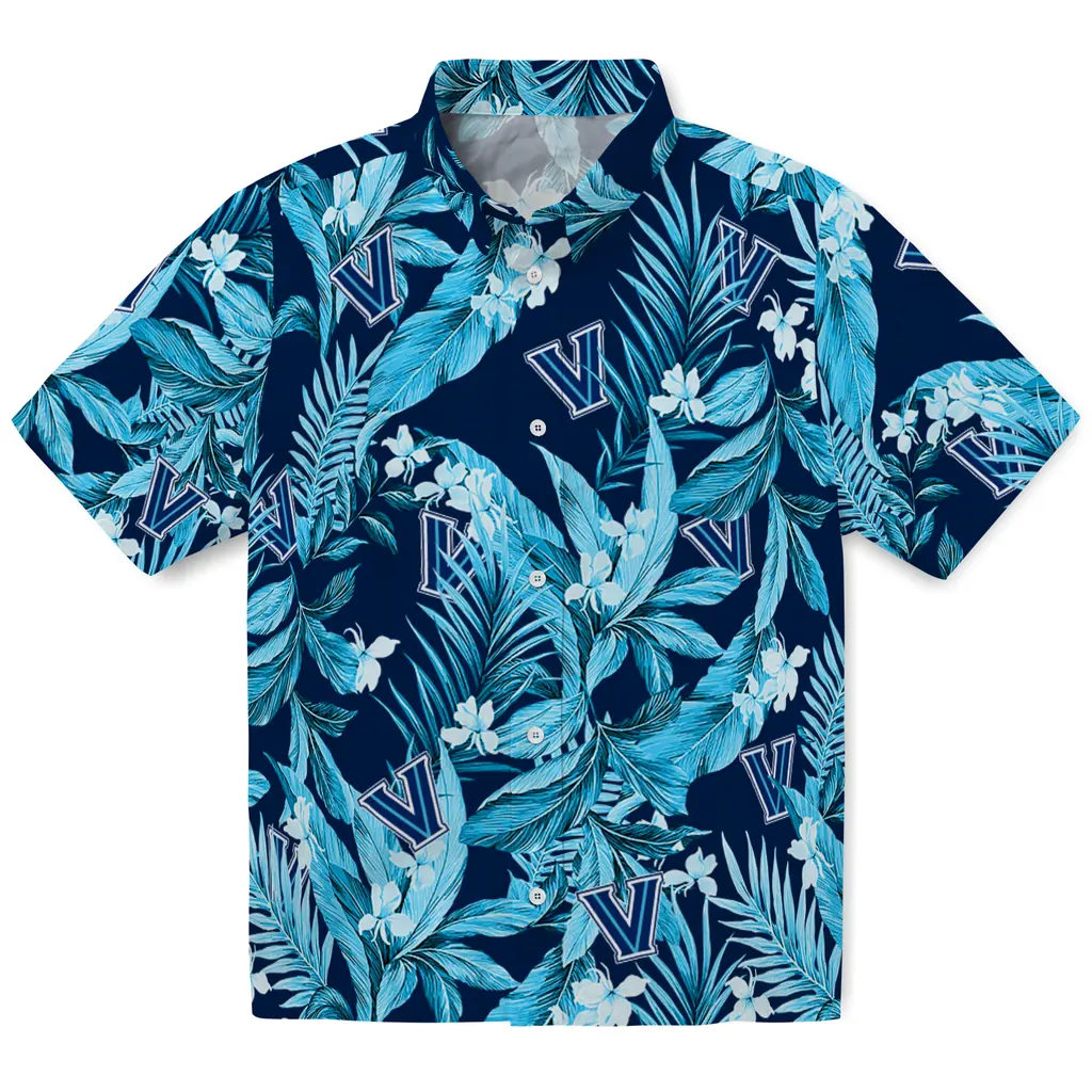 Villanova Wildcats Hawaiian Shirt - Palm Leaves villanova wildcats palm leaves navy hawaiian shirts best selling