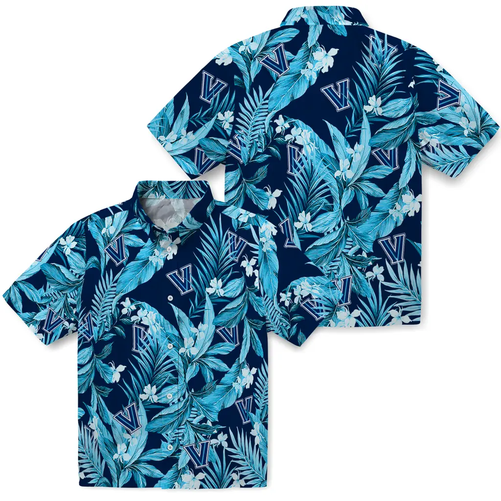 Villanova Wildcats Hawaiian Shirt - Palm Leaves villanova wildcats palm leaves navy hawaiian shirts high quality