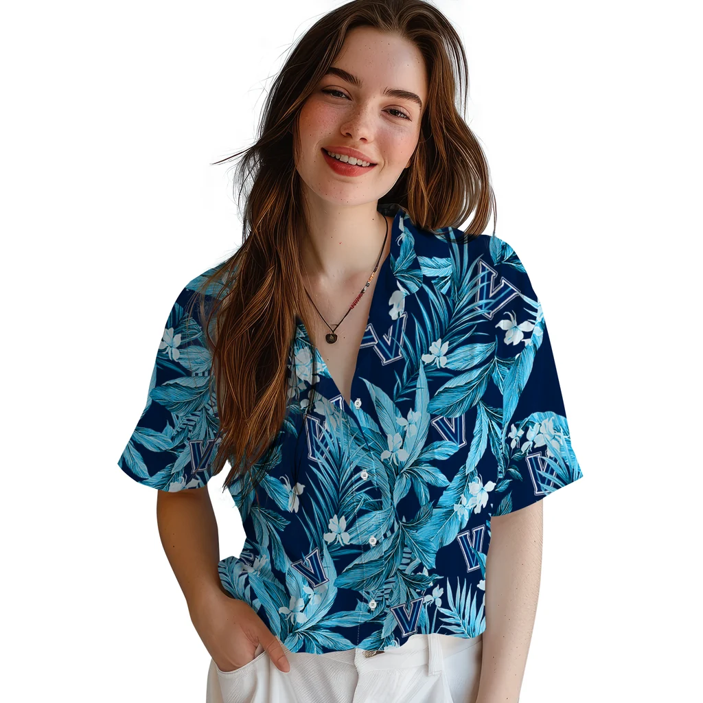 Villanova Wildcats Hawaiian Shirt - Palm Leaves villanova wildcats palm leaves navy hawaiian shirts latest model