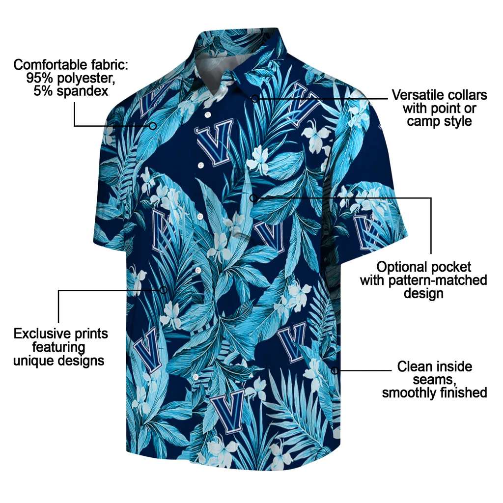 Villanova Wildcats Hawaiian Shirt - Palm Leaves villanova wildcats palm leaves navy hawaiian shirts new arrival
