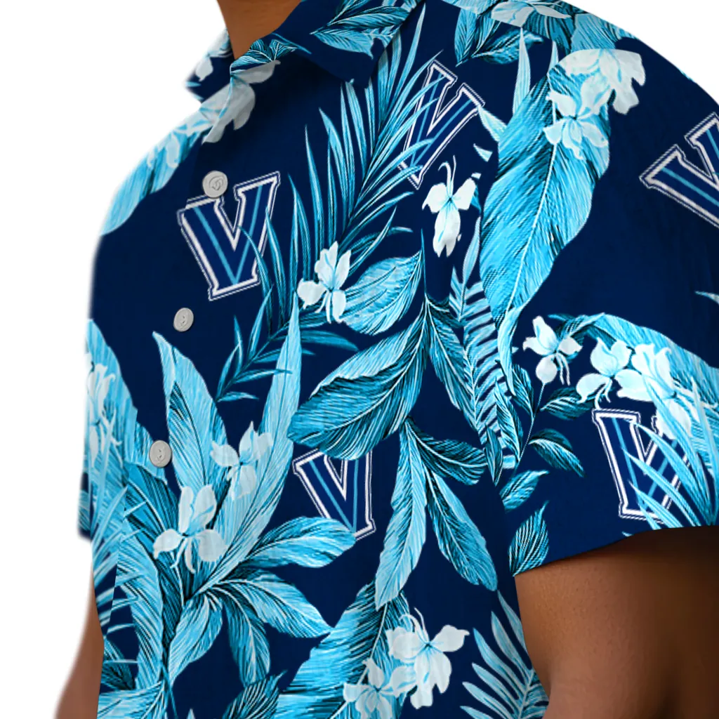 Villanova Wildcats Hawaiian Shirt - Palm Leaves villanova wildcats palm leaves navy hawaiian shirts trendy