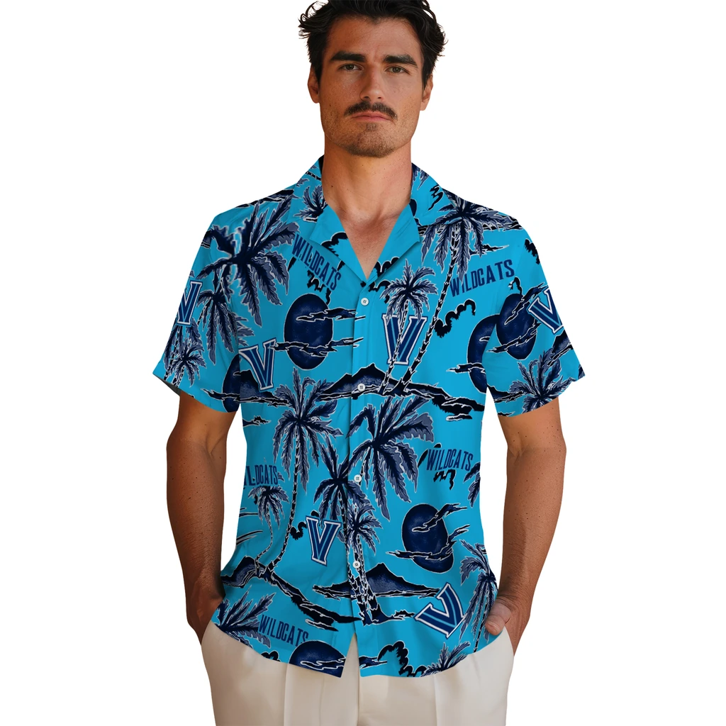 Villanova Wildcats Hawaiian Shirt - Palm Sunset villanova wildcats palm sunset hawaiian shirts fashion forward