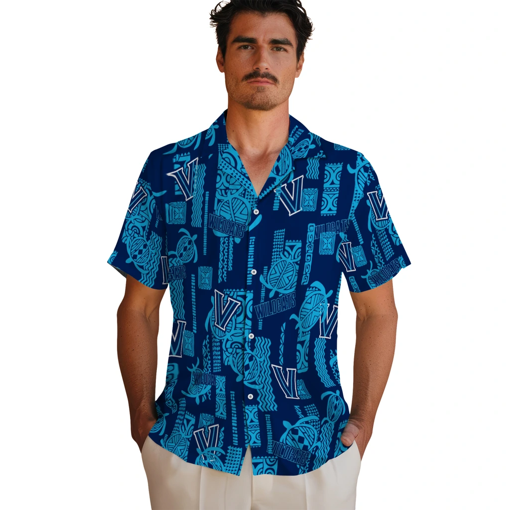 Villanova Wildcats Hawaiian Shirt - Turtle Lines villanova wildcats turtle lines navy hawaiian shirts fashion forward
