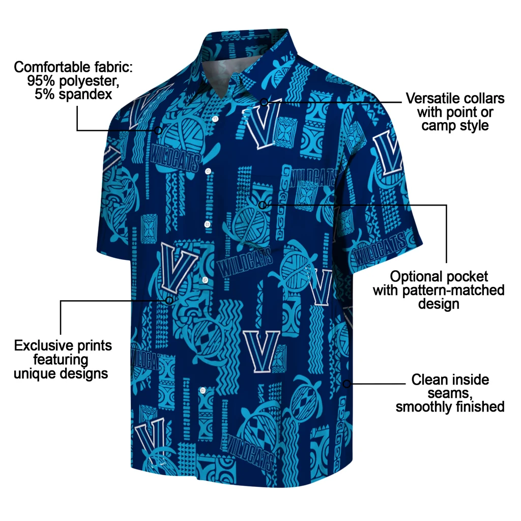 Villanova Wildcats Hawaiian Shirt - Turtle Lines villanova wildcats turtle lines navy hawaiian shirts new arrival