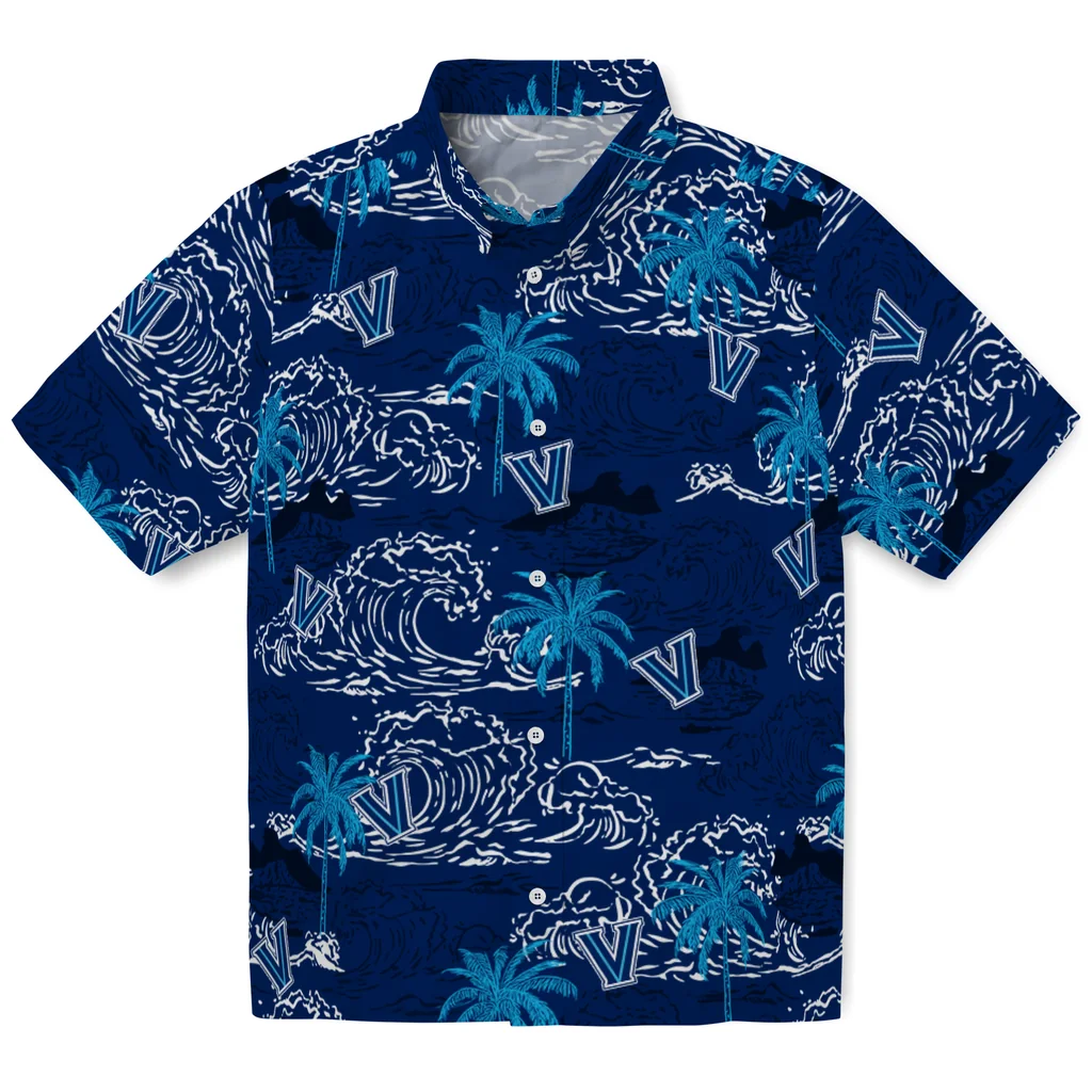 Villanova Wildcats Hawaiian Shirt - Wave Palm villanova wildcats wave palm navy hawaiian shirts best selling