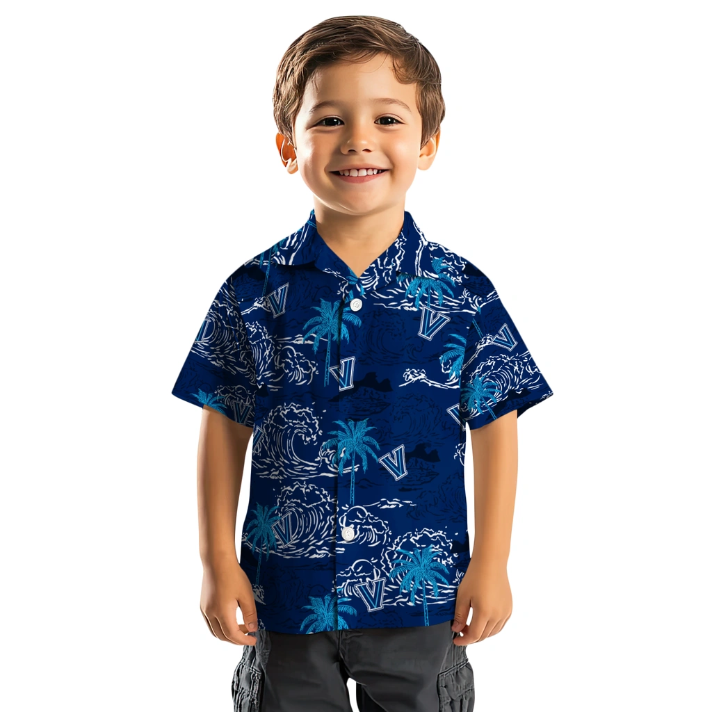 Villanova Wildcats Hawaiian Shirt - Wave Palm villanova wildcats wave palm navy hawaiian shirts top rated