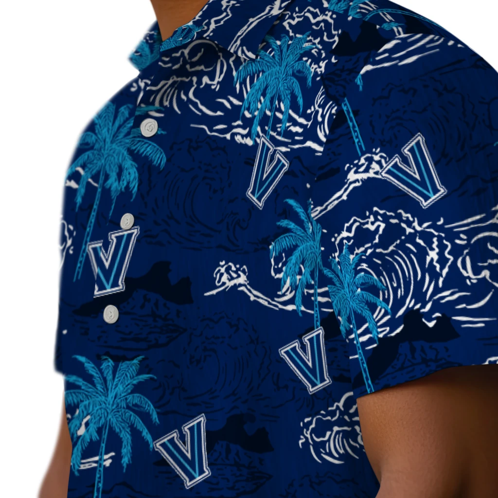 Villanova Wildcats Hawaiian Shirt - Wave Palm villanova wildcats wave palm navy hawaiian shirts trendy