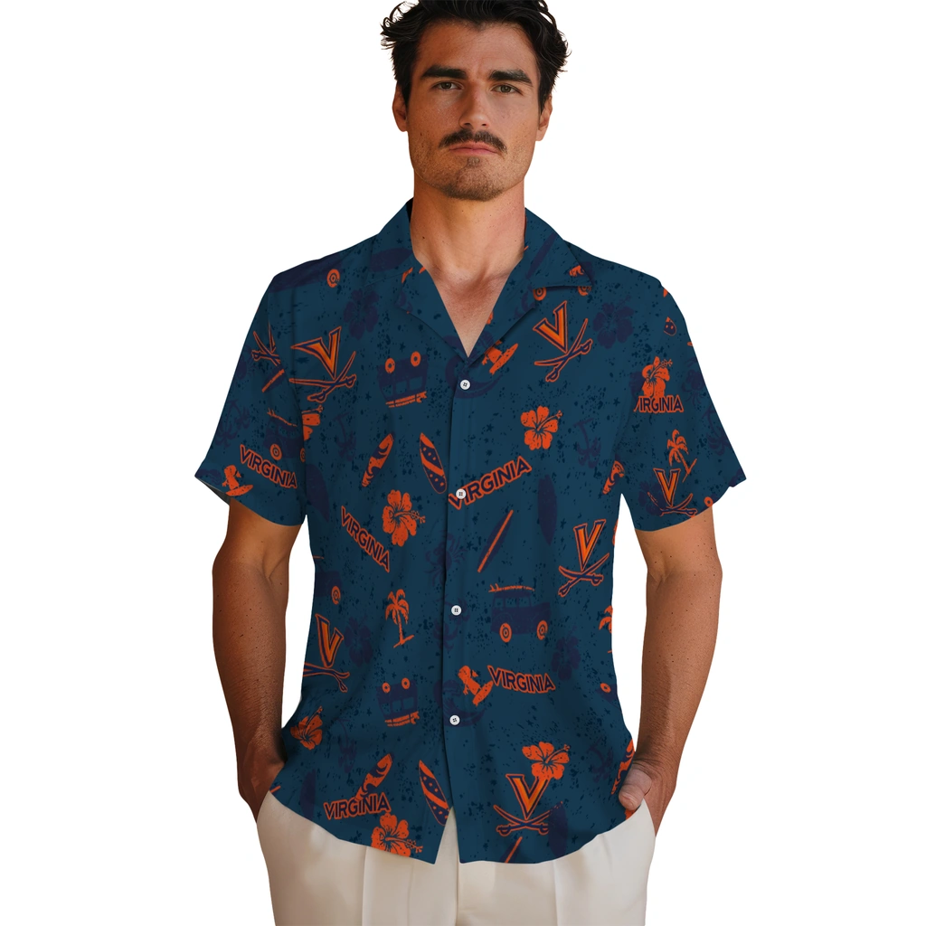 Virginia Cavaliers Hawaiian Shirt - Beach Vibe virginia cavaliers beach vibe navy hawaiian shirts fashion forward