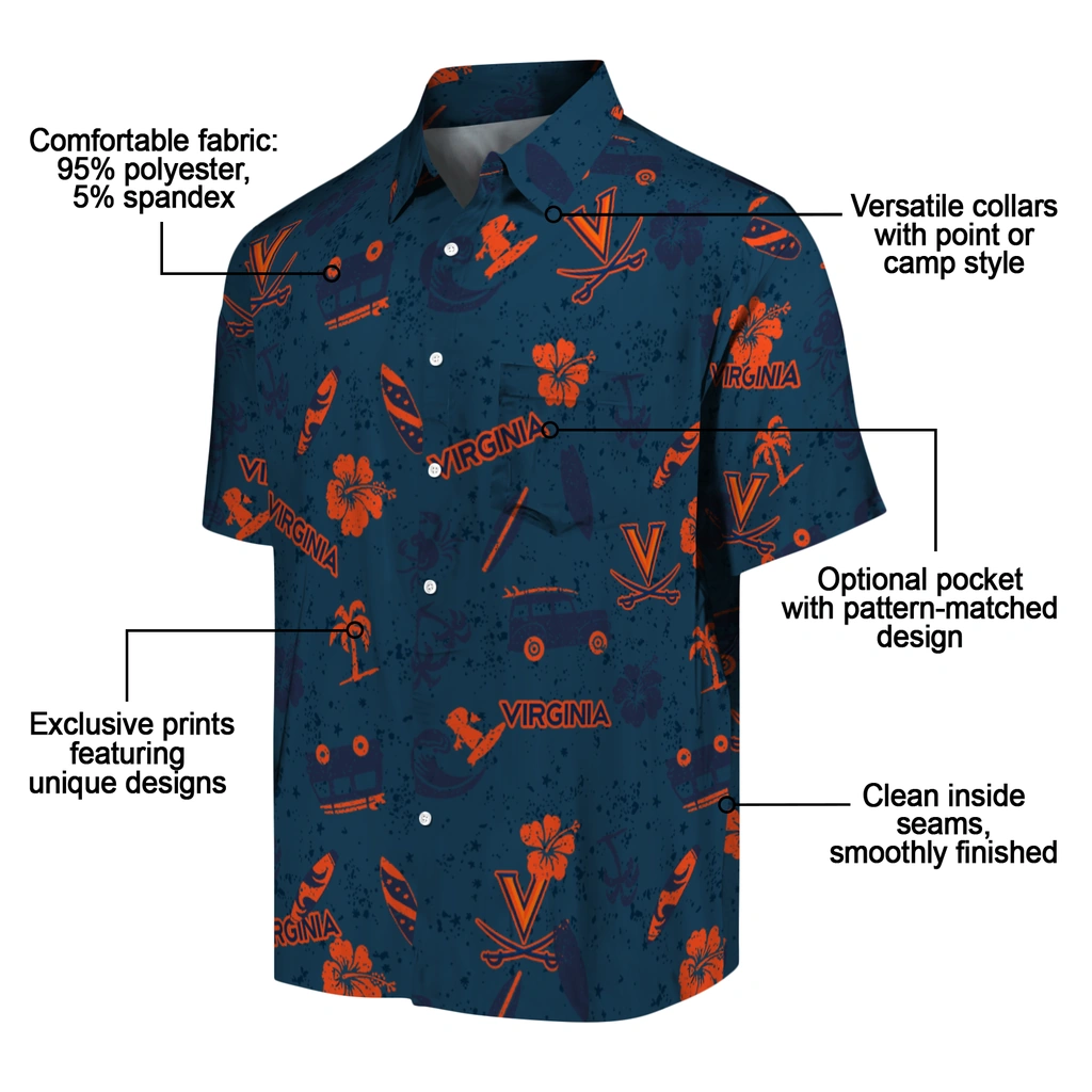 Virginia Cavaliers Hawaiian Shirt - Beach Vibe virginia cavaliers beach vibe navy hawaiian shirts new arrival