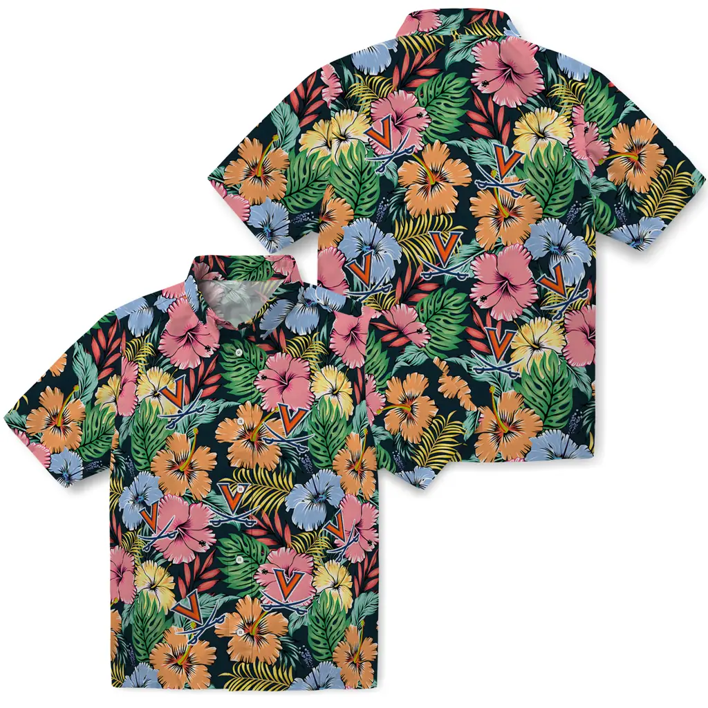 Virginia Cavaliers Hawaiian Shirt - Brilliant Hibiscus Garden virginia cavaliers brilliant hibiscus garden hawaiian shirts high quality