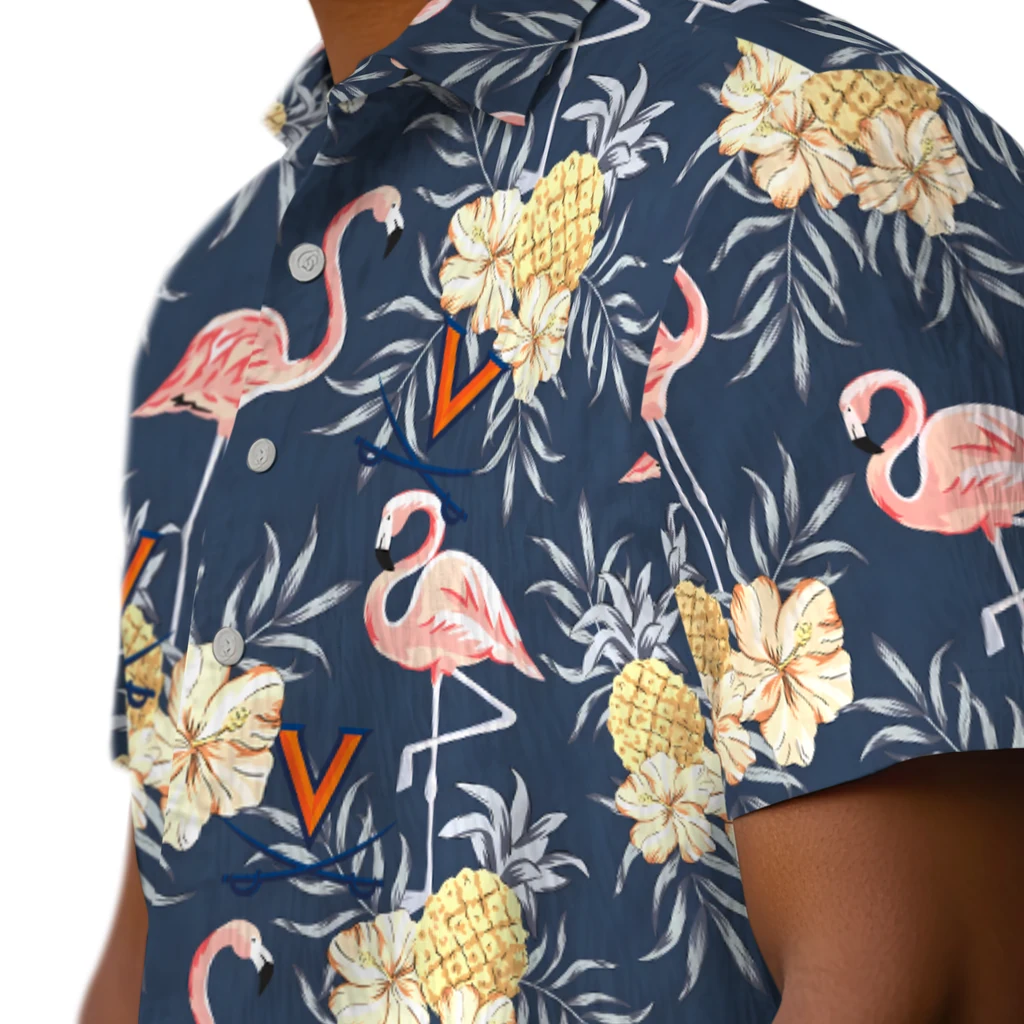 Virginia Cavaliers Hawaiian Shirt - Flamingo Hibiscus virginia cavaliers flamingo hibiscus navy hawaiian shirts trendy