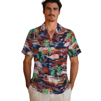 virginia cavaliers flamingo retreat blue hawaiian shirts fashion forward