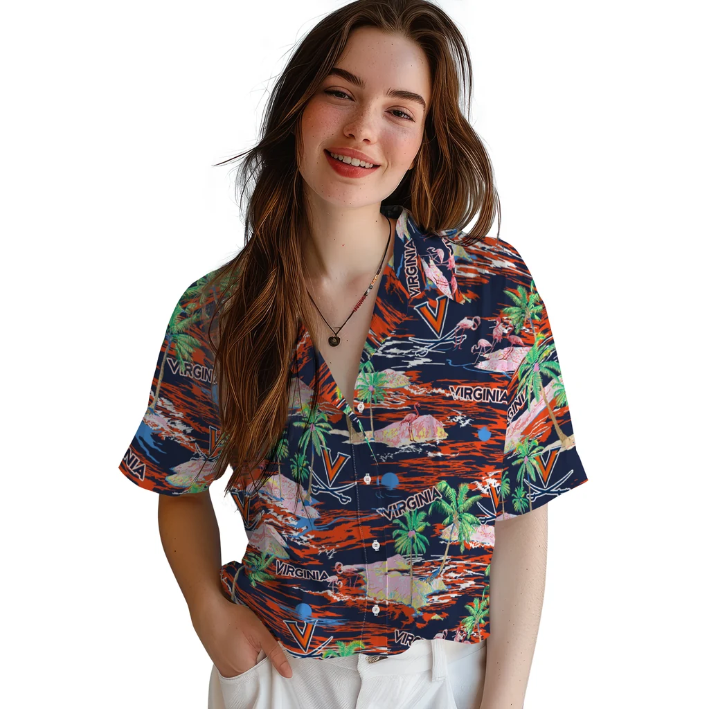 Virginia Cavaliers Hawaiian Shirt - Hawaii Island virginia cavaliers flamingo retreat blue hawaiian shirts latest model