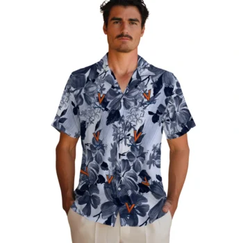 virginia cavaliers hibiscus arrangement blue hawaiian shirts fashion forward