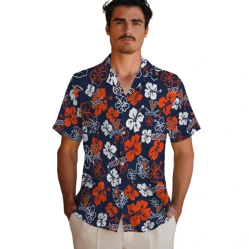 virginia cavaliers hibiscus bloom blue hawaiian shirts fashion forward
