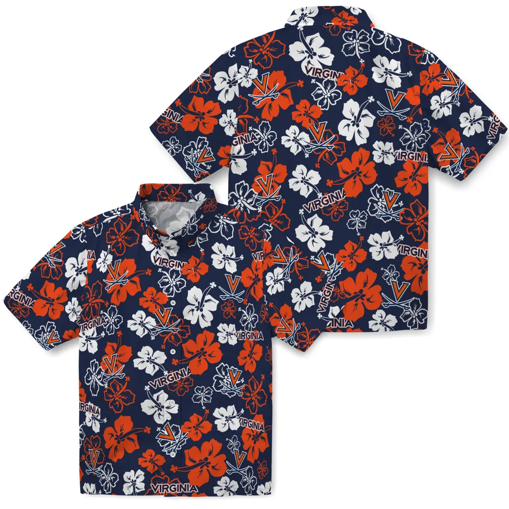 Virginia Cavaliers Hawaiian Shirt - Hibiscus Flower Design virginia cavaliers hibiscus bloom blue hawaiian shirts high quality