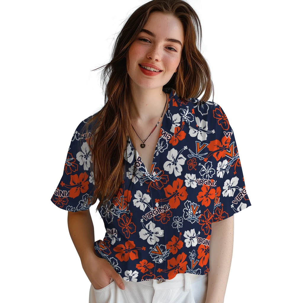 Virginia Cavaliers Hawaiian Shirt - Hibiscus Flower Design virginia cavaliers hibiscus bloom blue hawaiian shirts latest model