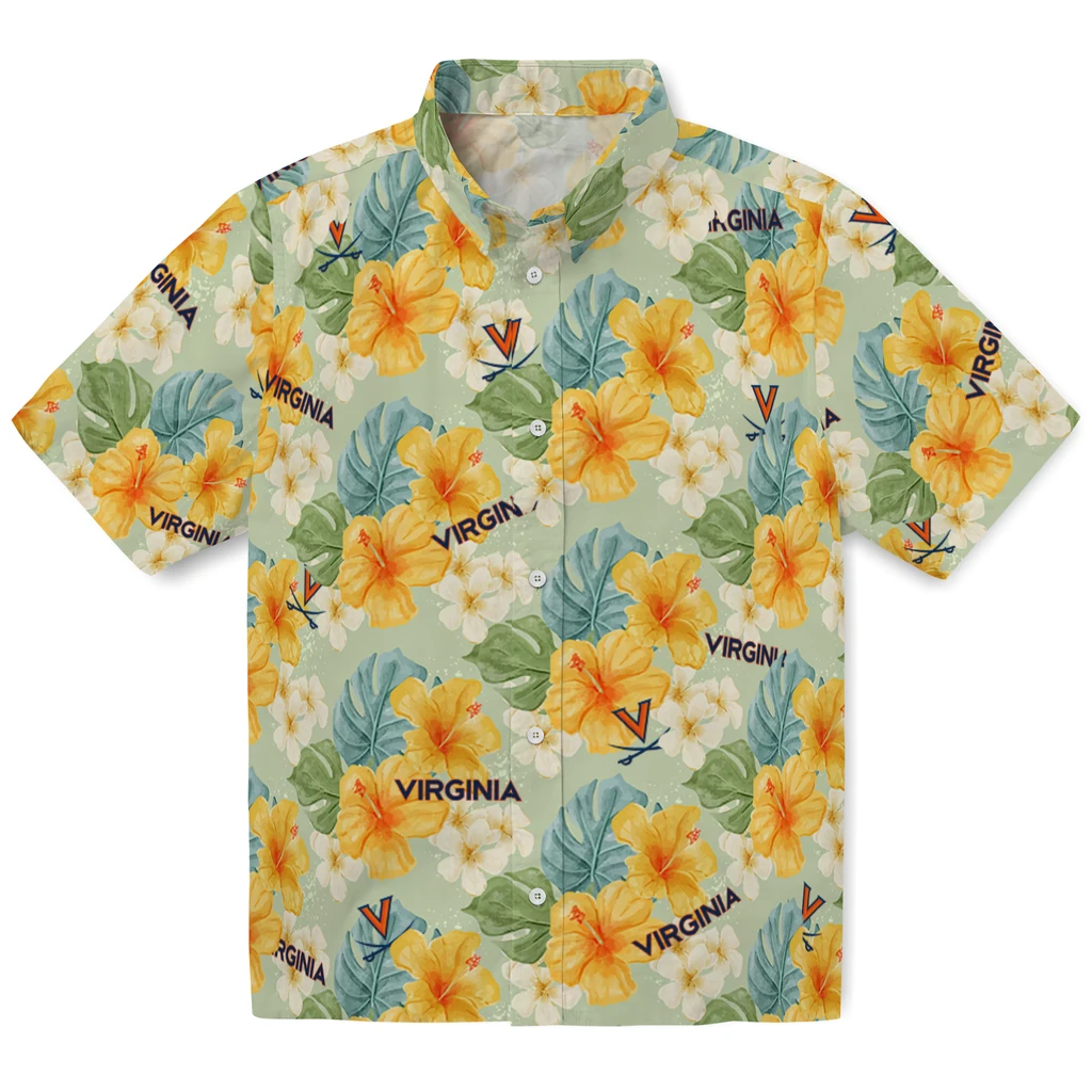 Virginia Cavaliers Hawaiian Shirt - Hibiscus Mood virginia cavaliers hibiscus mood pale lime yellow hawaiian shirts best selling