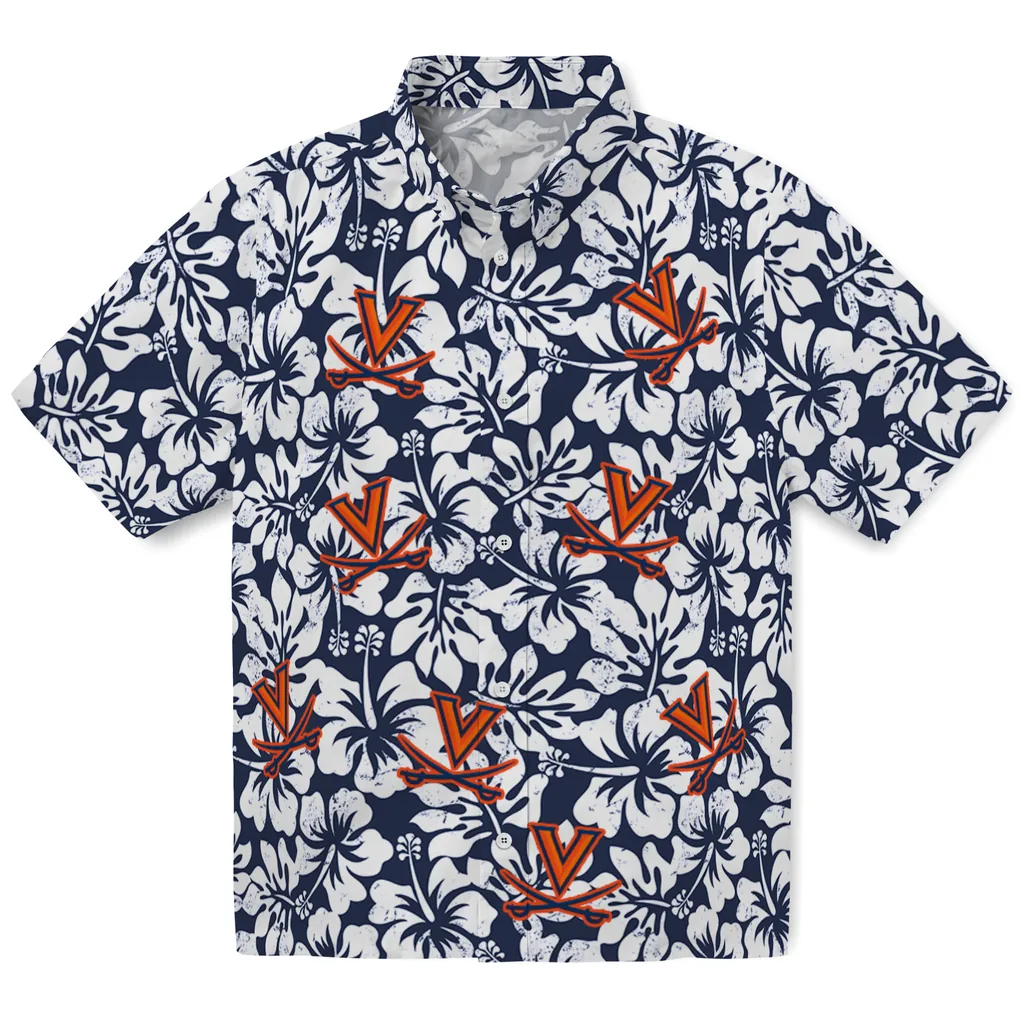 Virginia Cavaliers Hawaiian Shirt - Hibiscus Motif virginia cavaliers hibiscus motif blue white hawaiian shirts best selling