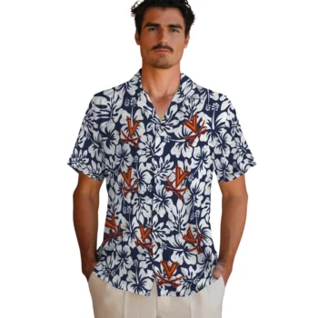 virginia cavaliers hibiscus motif blue white hawaiian shirts fashion forward