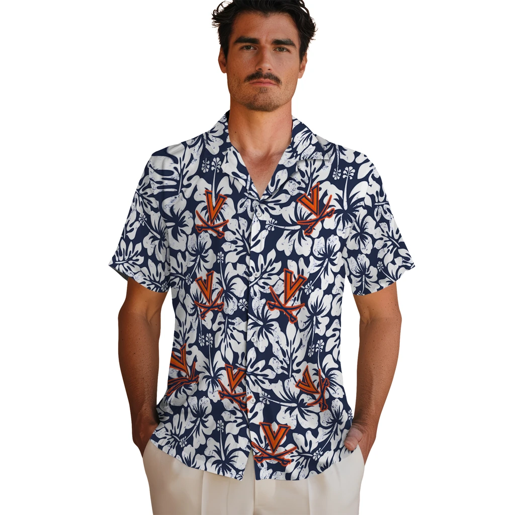 Virginia Cavaliers Hawaiian Shirt - Hibiscus Motif virginia cavaliers hibiscus motif blue white hawaiian shirts fashion forward